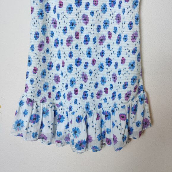 LoveShackFancy Smocked Kodie Mini Dress Purple Blue Floral Ruffle Sleeve Small - Picture 7 of 15